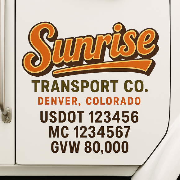 Custom Truck Door Decal Sticker Lettering Sign With Business Name, City-State, USDOT, MC, GVW, CA, KYU, VIN (Set of 2)