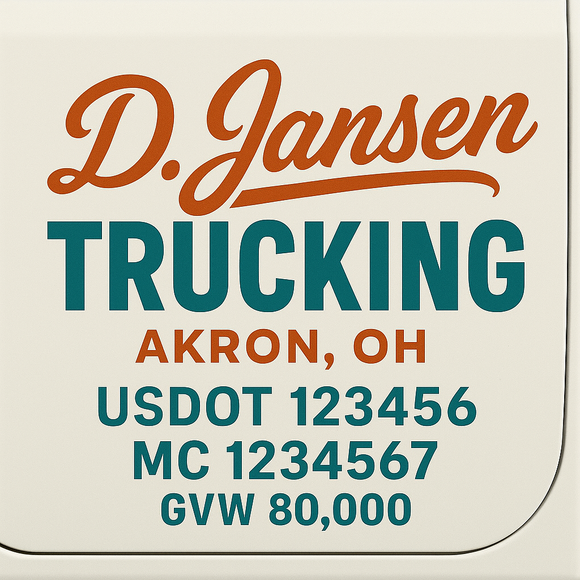 Custom Truck Door Decal Sticker Lettering Sign With Business Name, City-State, USDOT, MC, GVW, CA, KYU, VIN (Set of 2)