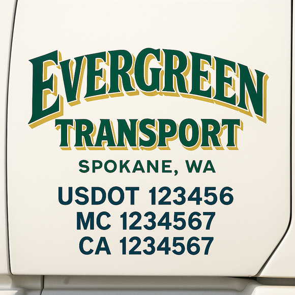 Custom Truck Door Decal Sticker Lettering Sign With Business Name, City-State, USDOT, MC, GVW, CA, KYU, VIN (Set of 2)