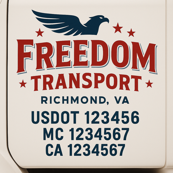 Custom Truck Door Decal Sticker Lettering Sign With Business Name, City-State, USDOT, MC, GVW, CA, KYU, VIN (Set of 2)