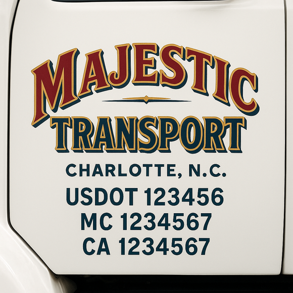 Custom Truck Door Decal Sticker Lettering Sign With Business Name, City-State, USDOT, MC, GVW, CA, KYU, VIN (Set of 2)