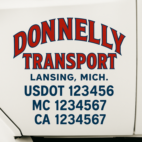 Custom Truck Door Decal Sticker Lettering Sign With Business Name, City-State, USDOT, MC, GVW, CA, KYU, VIN (Set of 2)