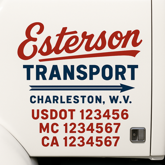 Custom Truck Door Decal Sticker Lettering Sign With Business Name, City-State, USDOT, MC, GVW, CA, KYU, VIN (Set of 2)