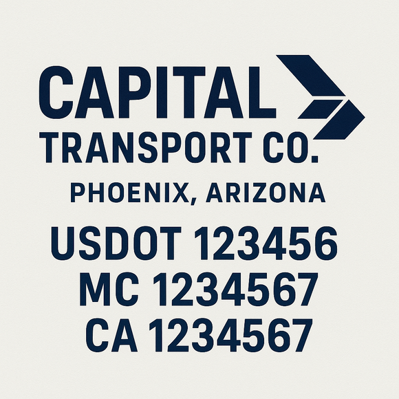 Custom Truck Door Decal Sticker Lettering Sign With Business Name, City-State, USDOT, MC, GVW, CA, KYU, VIN (Set of 2)