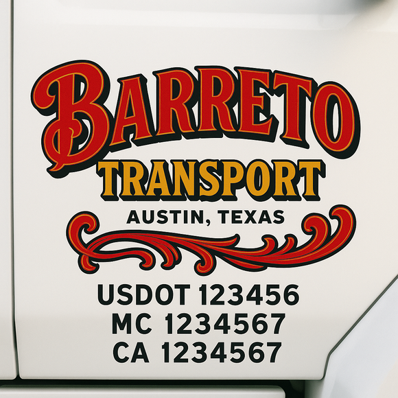 Custom Truck Door Decal Sticker Lettering Sign With Business Name, City-State, USDOT, MC, GVW, CA, KYU, VIN (Set of 2)