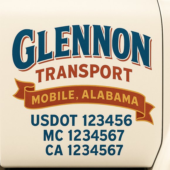 Custom Truck Door Decal Sticker Lettering Sign With Business Name, City-State, USDOT, MC, GVW, CA, KYU, VIN (Set of 2)