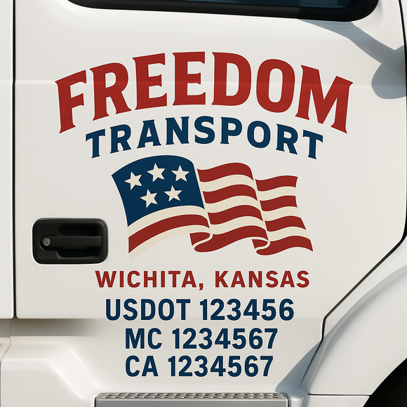 Custom Truck Door Decal Sticker Lettering Sign With Business Name, City-State, USDOT, MC, GVW, CA, KYU, VIN (Set of 2)