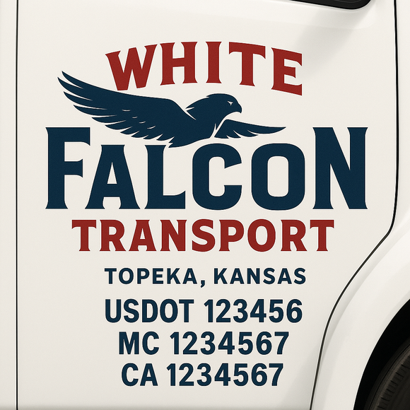 Custom Truck Door Decal Sticker Lettering Sign With Business Name, City-State, USDOT, MC, GVW, CA, KYU, VIN (Set of 2)