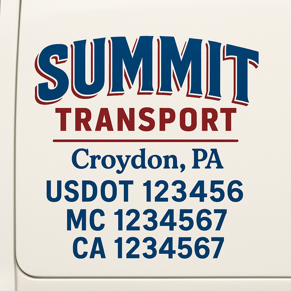 Custom Truck Door Decal Sticker Lettering Sign With Business Name, City-State, USDOT, MC, GVW, CA, KYU, VIN (Set of 2)