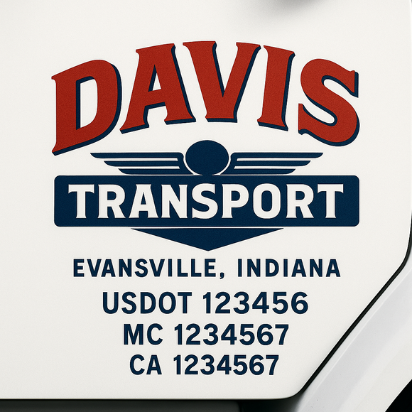 Custom Truck Door Decal Sticker Lettering Sign With Business Name, City-State, USDOT, MC, GVW, CA, KYU, VIN (Set of 2)