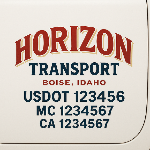 Custom Truck Door Decal Sticker Lettering Sign With Business Name, City-State, USDOT, MC, GVW, CA, KYU, VIN (Set of 2)