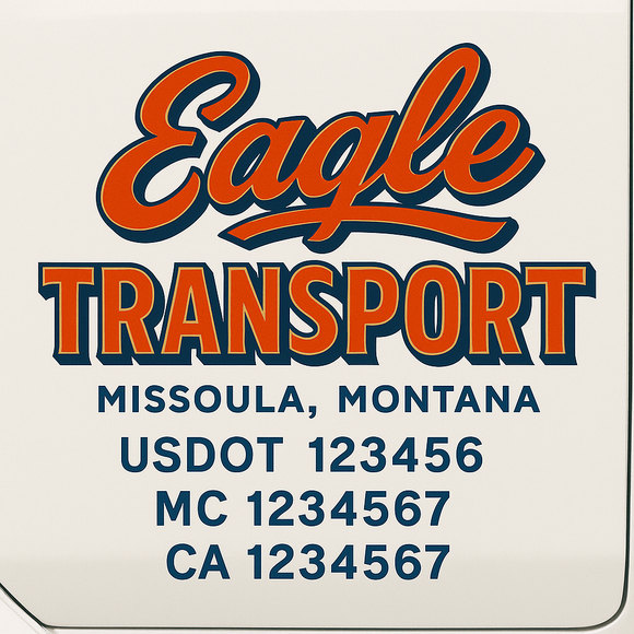 Custom Truck Door Decal Sticker Lettering Sign With Business Name, City-State, USDOT, MC, GVW, CA, KYU, VIN (Set of 2)