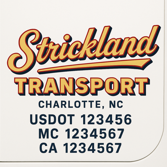 Custom Truck Door Decal Sticker Lettering Sign With Business Name, City-State, USDOT, MC, GVW, CA, KYU, VIN (Set of 2)