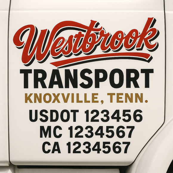 Custom Truck Door Decal Sticker Lettering Sign With Business Name, City-State, USDOT, MC, GVW, CA, KYU, VIN (Set of 2)