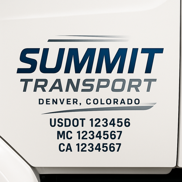 Custom Truck Door Decal Sticker Lettering Sign With Business Name, City-State, USDOT, MC, GVW, CA, KYU, VIN (Set of 2)