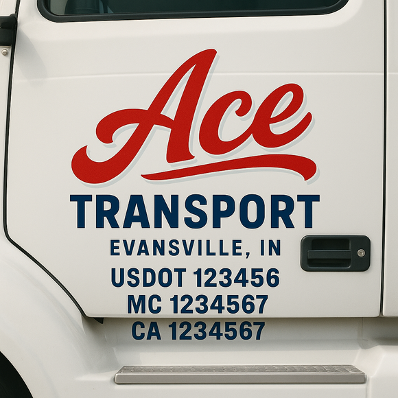 Custom Truck Door Decal Sticker Lettering Sign With Business Name, City-State, USDOT, MC, GVW, CA, KYU, VIN (Set of 2)