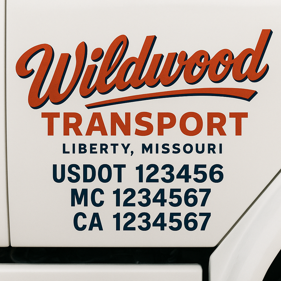 Custom Truck Door Decal Sticker Lettering Sign With Business Name, City-State, USDOT, MC, GVW, CA, KYU, VIN (Set of 2)