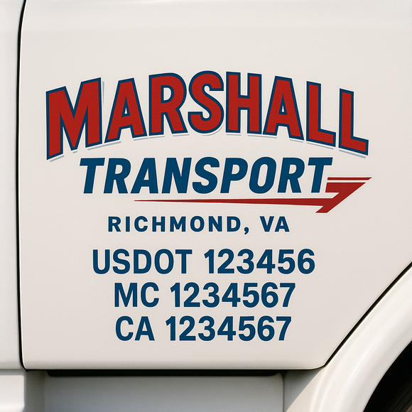 Custom Truck Door Decal Sticker Lettering Sign With Business Name, City-State, USDOT, MC, GVW, CA, KYU, VIN (Set of 2)