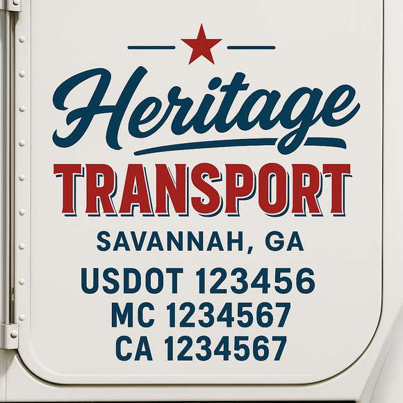 Custom Truck Door Decal Sticker Lettering Sign With Business Name, City-State, USDOT, MC, GVW, CA, KYU, VIN (Set of 2)