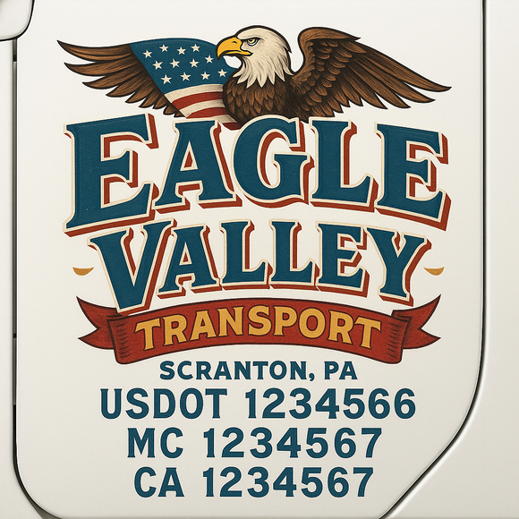 Custom Truck Door Decal Sticker Lettering Sign With Business Name, City-State, USDOT, MC, GVW, CA, KYU, VIN (Set of 2)