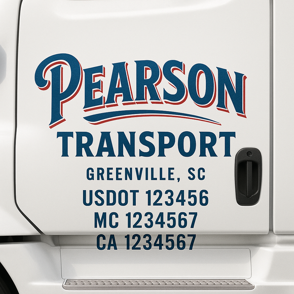 Custom Truck Door Decal Sticker Lettering Sign With Business Name, City-State, USDOT, MC, GVW, CA, KYU, VIN (Set of 2)