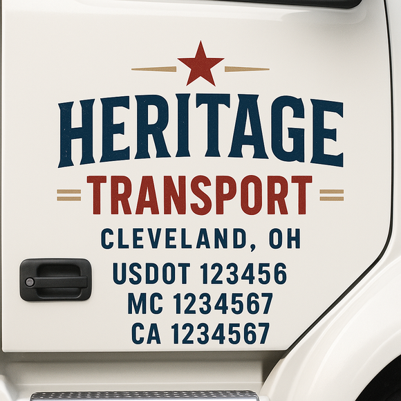 Custom Truck Door Decal Sticker Lettering Sign With Business Name, City-State, USDOT, MC, GVW, CA, KYU, VIN (Set of 2)