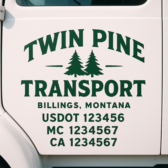 Custom Truck Door Decal Sticker Lettering Sign With Business Name, City-State, USDOT, MC, GVW, CA, KYU, VIN (Set of 2)