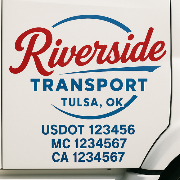 Custom Truck Door Decal Sticker Lettering Sign With Business Name, City-State, USDOT, MC, GVW, CA, KYU, VIN (Set of 2)