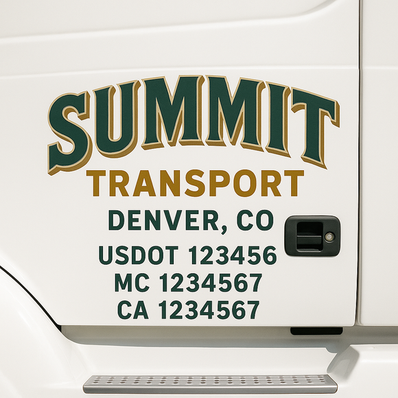 Custom Truck Door Decal Sticker Lettering Sign With Business Name, City-State, USDOT, MC, GVW, CA, KYU, VIN (Set of 2)