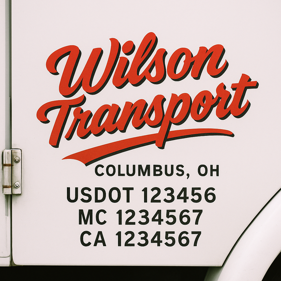 Custom Truck Door Decal Sticker Lettering Sign With Business Name, City-State, USDOT, MC, GVW, CA, KYU, VIN (Set of 2)