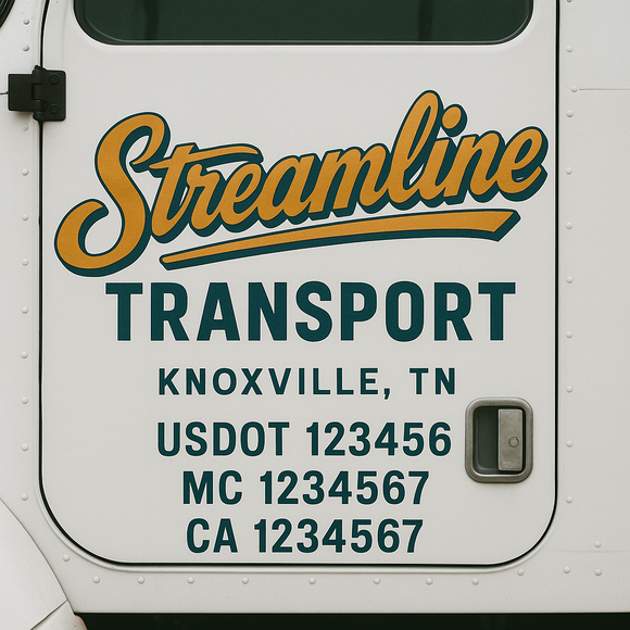 Custom Truck Door Decal Sticker Lettering Sign With Business Name, City-State, USDOT, MC, GVW, CA, KYU, VIN (Set of 2)
