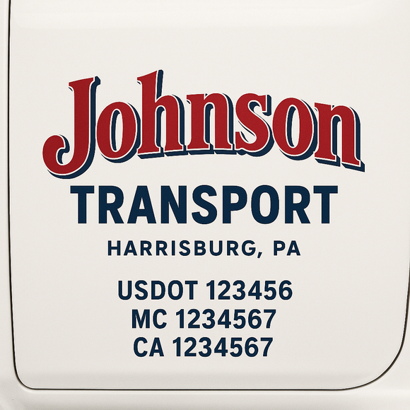 Custom Truck Door Decal Sticker Lettering Sign With Business Name, City-State, USDOT, MC, GVW, CA, KYU, VIN (Set of 2)