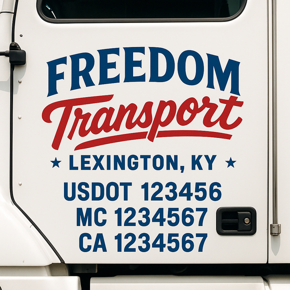 Custom Truck Door Decal Sticker Lettering Sign With Business Name, City-State, USDOT, MC, GVW, CA, KYU, VIN (Set of 2)