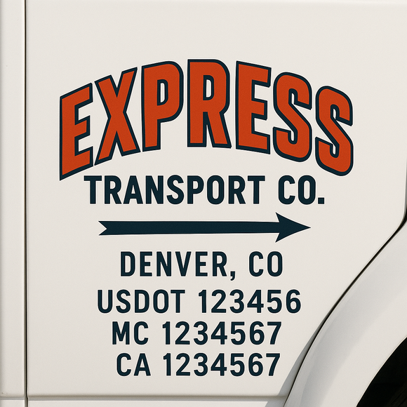 Custom Truck Door Decal Sticker Lettering Sign With Business Name, City-State, USDOT, MC, GVW, CA, KYU, VIN (Set of 2)