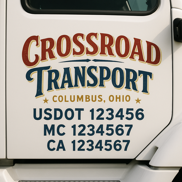 Custom Truck Door Decal Sticker Lettering Sign With Business Name, City-State, USDOT, MC, GVW, CA, KYU, VIN (Set of 2)