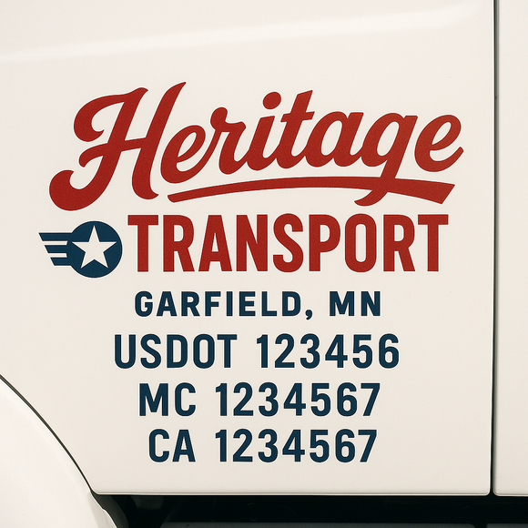 Custom Truck Door Decal Sticker Lettering Sign With Business Name, City-State, USDOT, MC, GVW, CA, KYU, VIN (Set of 2)