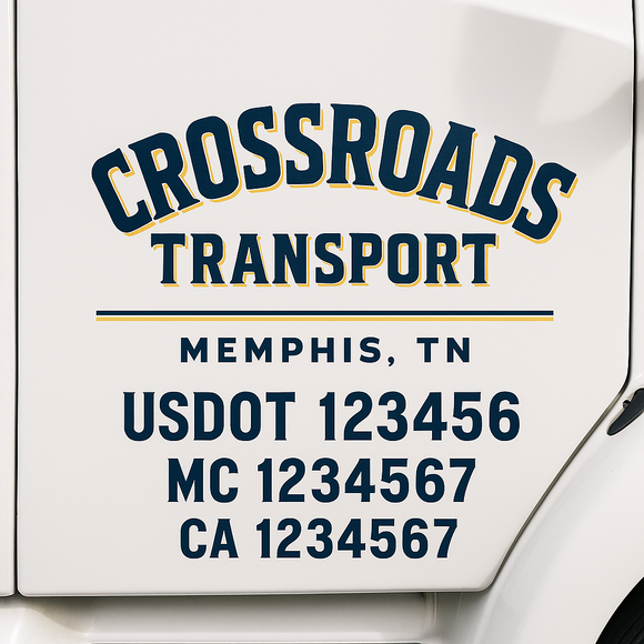 Custom Truck Door Decal Sticker Lettering Sign With Business Name, City-State, USDOT, MC, GVW, CA, KYU, VIN (Set of 2)