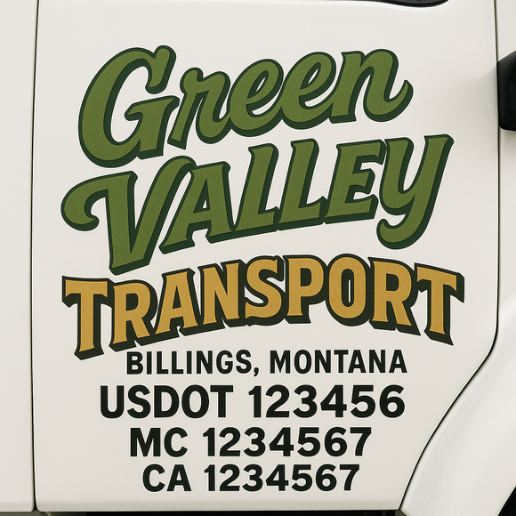 Custom Truck Door Decal Sticker Lettering Sign With Business Name, City-State, USDOT, MC, GVW, CA, KYU, VIN (Set of 2)