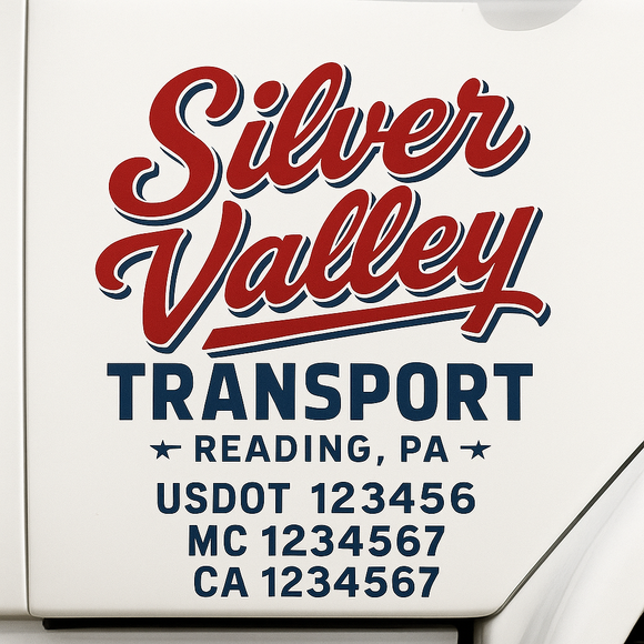 Custom Truck Door Decal Sticker Lettering Sign With Business Name, City-State, USDOT, MC, GVW, CA, KYU, VIN (Set of 2)