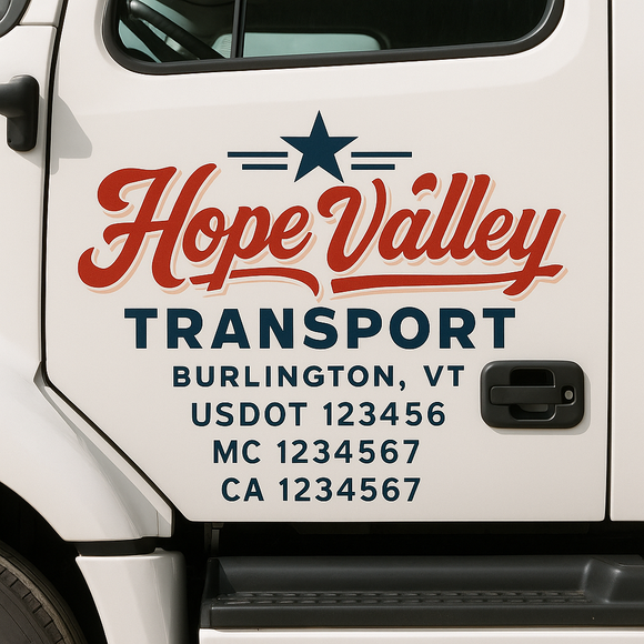 Custom Truck Door Decal Sticker Lettering Sign With Business Name, City-State, USDOT, MC, GVW, CA, KYU, VIN (Set of 2)
