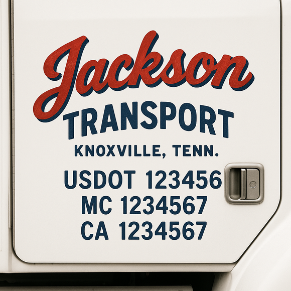 Custom Truck Door Decal Sticker Lettering Sign With Business Name, City-State, USDOT, MC, GVW, CA, KYU, VIN (Set of 2)