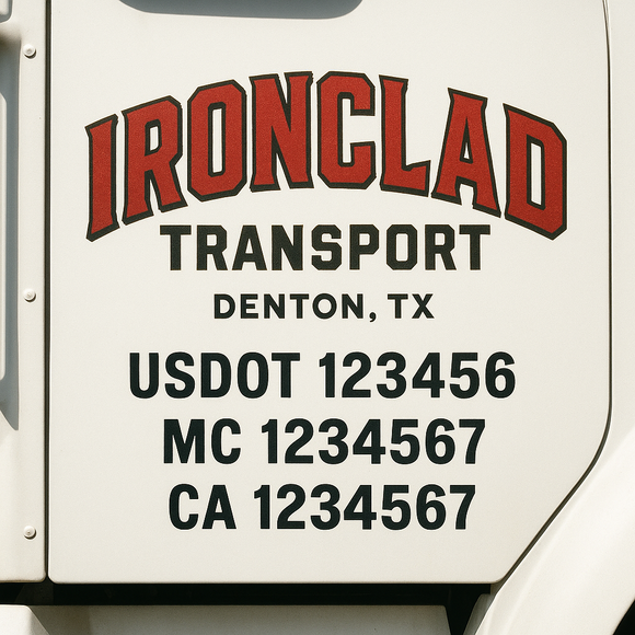 Custom Truck Door Decal Sticker Lettering Sign With Business Name, City-State, USDOT, MC, GVW, CA, KYU, VIN (Set of 2)