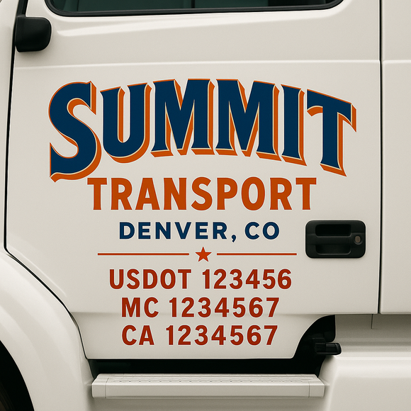 Custom Truck Door Decal Sticker Lettering Sign With Business Name, City-State, USDOT, MC, GVW, CA, KYU, VIN (Set of 2)