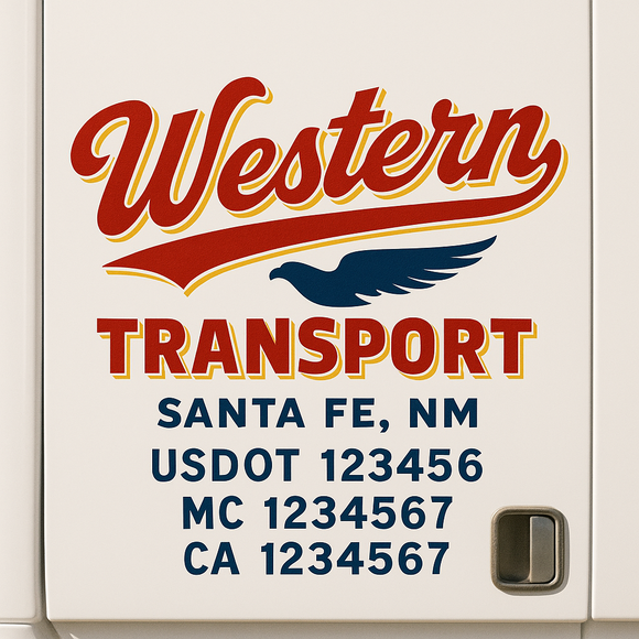 Custom Truck Door Decal Sticker Lettering Sign With Business Name, City-State, USDOT, MC, GVW, CA, KYU, VIN (Set of 2)