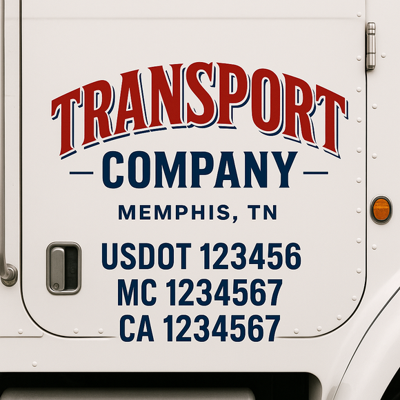 Custom Truck Door Decal Sticker Lettering Sign With Business Name, City-State, USDOT, MC, GVW, CA, KYU, VIN (Set of 2)
