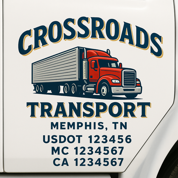 Custom Truck Door Decal Sticker Lettering Sign With Business Name, City-State, USDOT, MC, GVW, CA, KYU, VIN (Set of 2)
