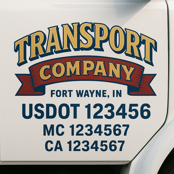 Custom Truck Door Decal Sticker Lettering Sign With Business Name, City-State, USDOT, MC, GVW, CA, KYU, VIN (Set of 2)