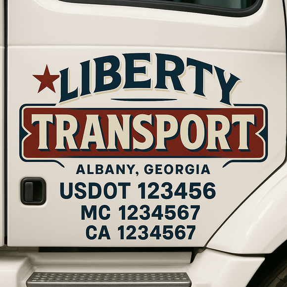 Custom Truck Door Decal Sticker Lettering Sign With Business Name, City-State, USDOT, MC, GVW, CA, KYU, VIN (Set of 2)