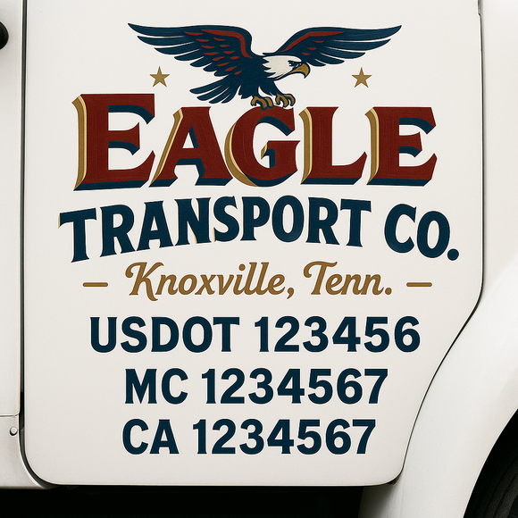Custom Truck Door Decal Sticker Lettering Sign With Business Name, City-State, USDOT, MC, GVW, CA, KYU, VIN (Set of 2)