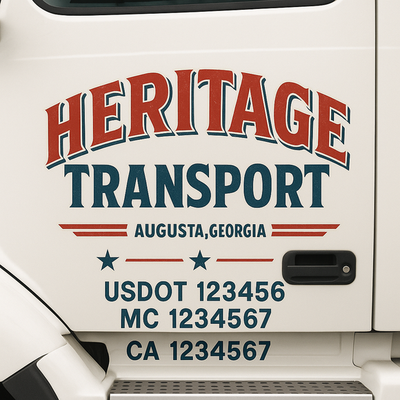Custom Truck Door Decal Sticker Lettering Sign With Business Name, City-State, USDOT, MC, GVW, CA, KYU, VIN (Set of 2)
